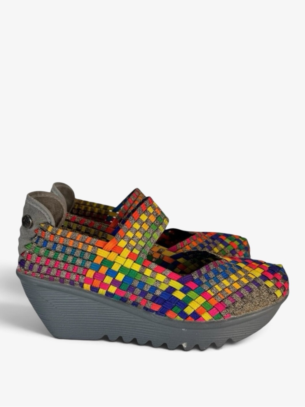 Bernie Mev Shoes Multicolor Woven Mary Jane Platform Wedge Size 39 8 8.5